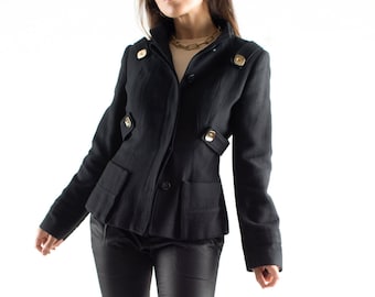Requiem Silk Lined Cotton Blend Black Elegant Jacket, Women's XS