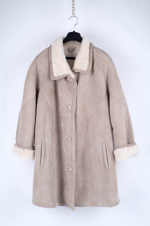 Women's Beige Supple Sheepskin Shearling Coat, 3XL