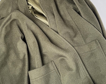 Escada Vintage Khaki Green Wool Buttonless Coat – Size M