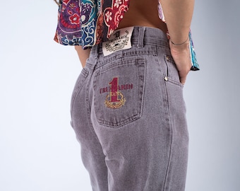 Trussardi Vintage Purple Mom Jeans, Women's W27/L28, High Waist, Made in Italy
