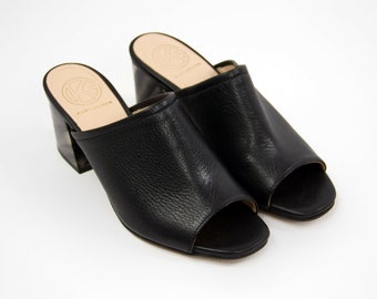 Kurt Geiger Black Leather Block Heel Mules, EU 36 US 6