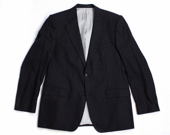 HUGO BOSS Cashmere-Wool Royal Flannel Black Striped Blazer Jacket Size US 44R