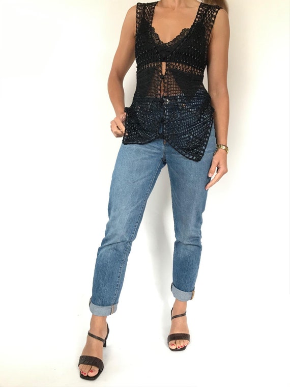 Black Crochet Knit Fishnet Vest