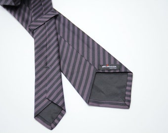 Kiton Napoli Striped Black & Dark Pink Silk Classic Necktie