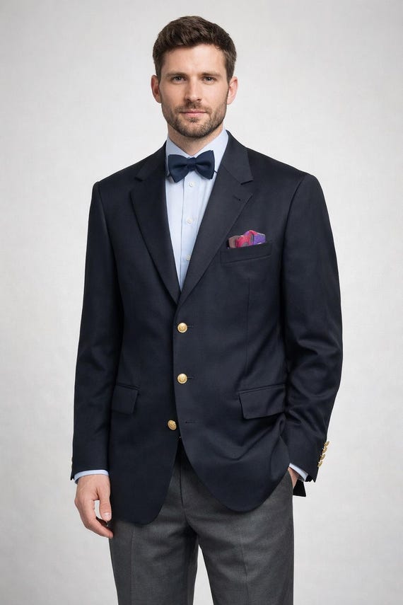 Burberry Navy Wool Blazer, Men's US 48 EU 58, Gold Button Super Burberry Navy Wool Blazer, Men's US 48 EU 58, Gold Button Super
