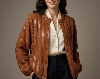 Hettabretz Vintage Reptile Leather Silk Wool Cardigan – Women's Size L