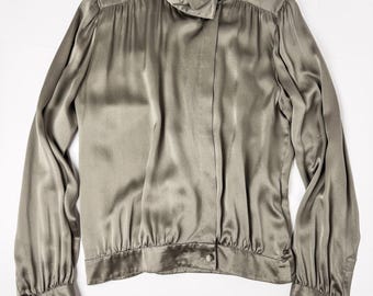 Etienne Aigner Gray Silk Button Up Shirt, Size S