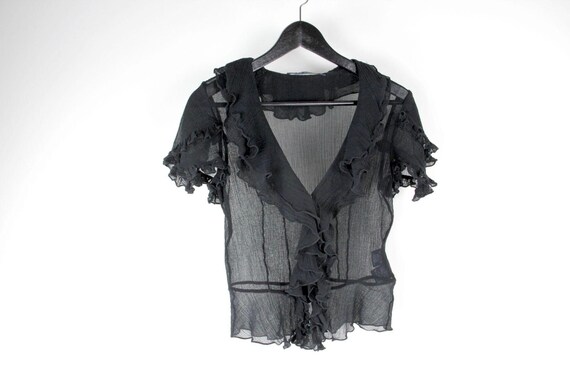 Ralph Lauren Black Sheer Gauze Cotton Button Up Ru