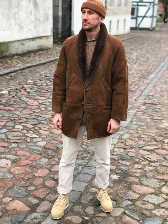 Men's Mabrun Brown Shearling Coat With 