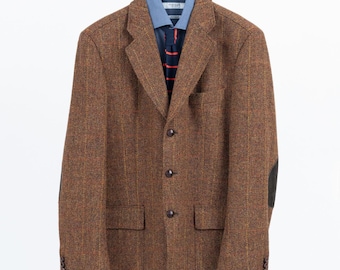Harris Tweed Brown Pure New Wool Blazer, EU 54, US 44
