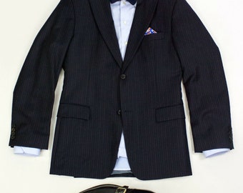 HUGO BOSS Pasolini 120's 2 buttons Navy Blue Striped Blazer Jacket, US 42R