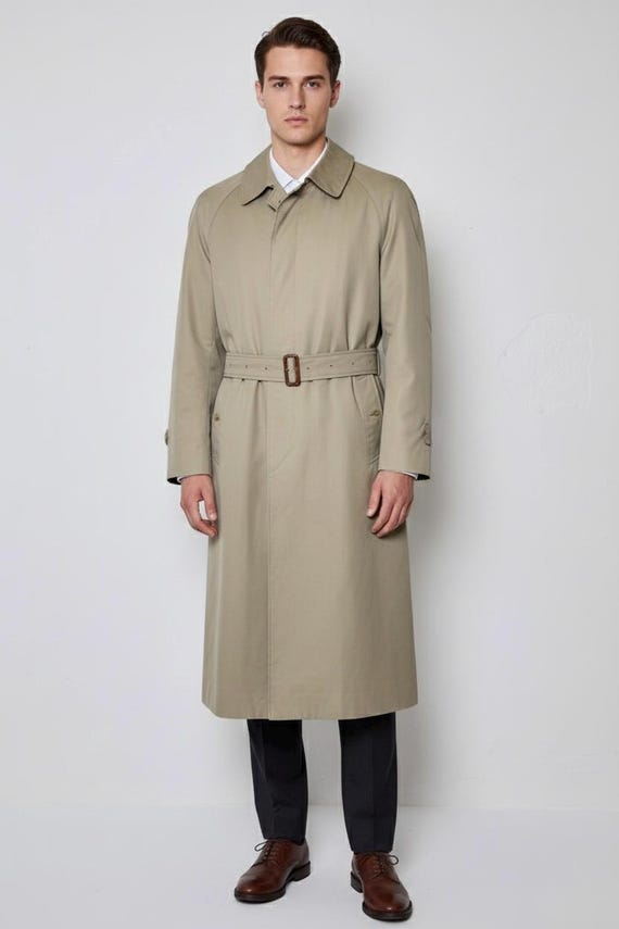 Burberry Vintage Khaki Men's Trench Coat Wool Lined – Size 50 Long