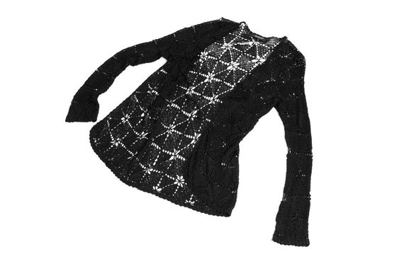 Black Crochet Knit Fishnet Long Sleeve Top, SIZE … - image 4