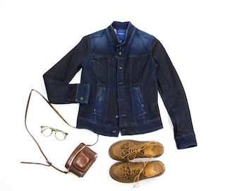 G-Star Raw chaqueta de mezclilla oscura envejecida, S