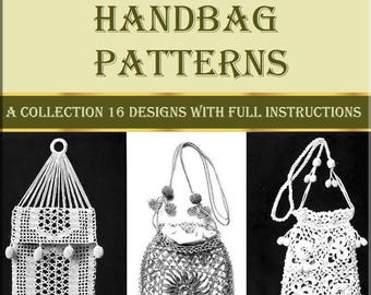 16 crochet bag pdf pattern,vintage crochet book,handbag patterns