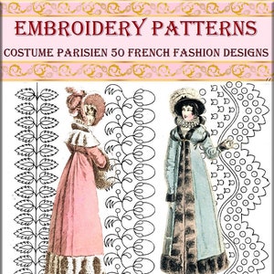 Vintage French Fashion Designs hand embroidery pattern,victorian patterns,antique journal