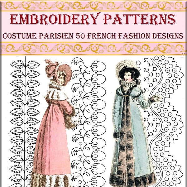 Vintage French Fashion Designs hand embroidery pattern,victorian patterns,antique journal