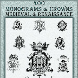 400 Vintage antique monogram&crowns, initials,letter,victorian crown Instant Download