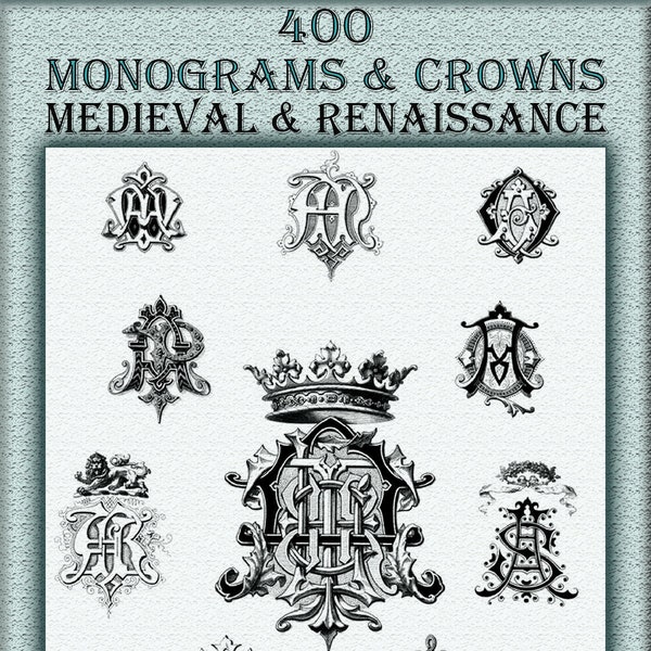 400 monogramme antique vintage et couronnes, initiales, lettre, couronne victorienne Téléchargement instantané