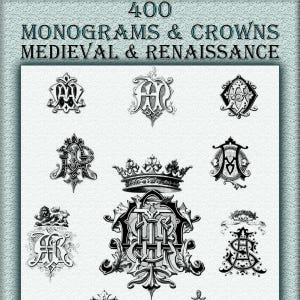 400 monogramas antiguos vintage y coronas, iniciales, letras, coronas victorianas Descarga instantánea