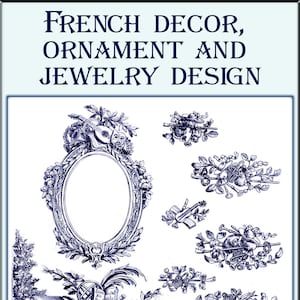 Vintage book French decor, ornament and jewelry design elements