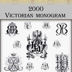 Monogramas victorianos del año 2000, fuente de monograma, ilustración del alfabeto, atributos heráldicos