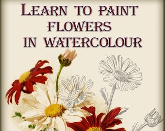 Libro di tutorial per la pittura ad acquerello di fiori, tecniche vintage