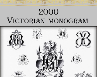 2000 Victorian monograms,monogram font,alphabet illustration heraldic attributes