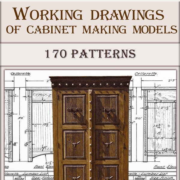 Working drawings,Vintage Cabinetwork book,170 woodworking Patterns