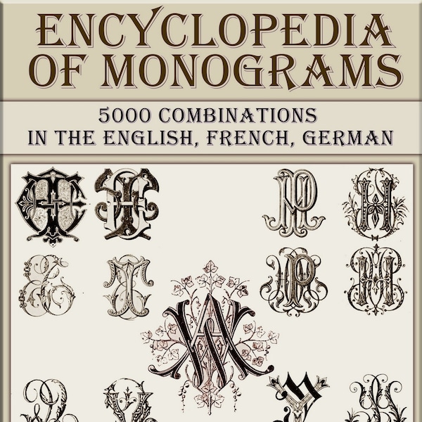 Monogrammes livres vintage,police de broderie,livres anciens ENCYCLOPEDIA OF 2000 MONOGRAMMS