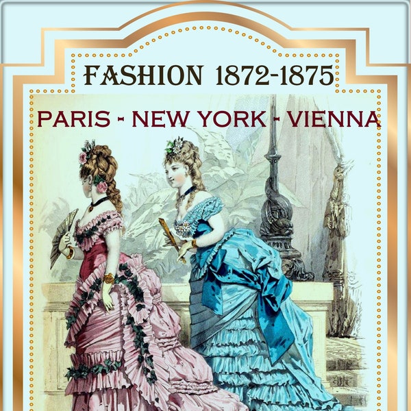 livre de mode vintage, conception de robes victoriennes de catalogue, livre rare antique FASHION 1872-1875
