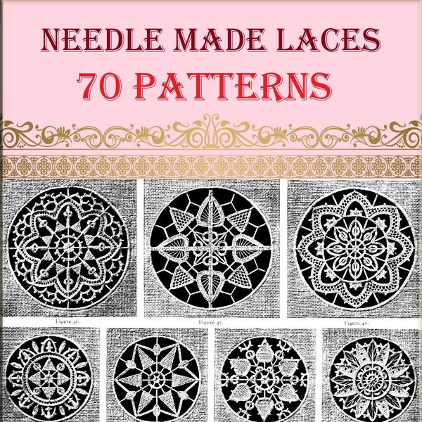 Vintage needlework design,patterns hand made lace,diy needlework digital tutorial