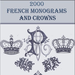 Vintage art alphabet,monogram fonts,crowns,initials - 2000 French monograms and crowns