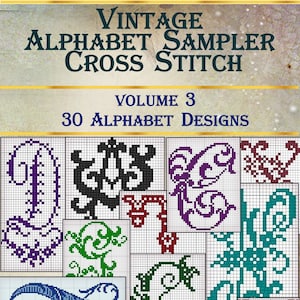 Vintage simple cross stitch alphabet,monogram pattern-3, 30 antique cross stitch Designs