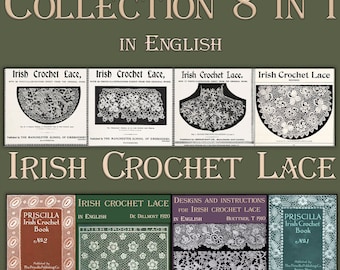 Collection 8 in 1 Irish Crochet Lace pattern,vintage designs