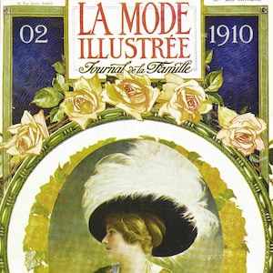 Patrons de couture français,Robe édouardienne,La Mode Illustrée 02-1910 avec patrons