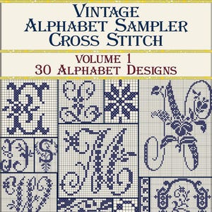 Vintage simple cross stitch alphabet,monogram pattern,30 antique cross stitch Designs