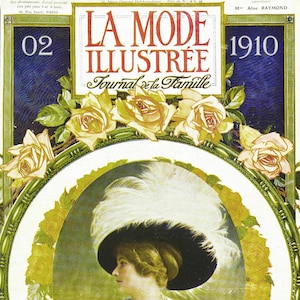 French sewing patterns,Edwardian dress,La Mode Illustrée 02-1910 with patterns