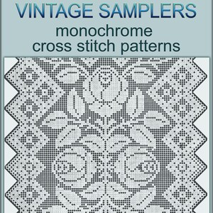Counted Cross Stitch Patterns Vintage Samplers, 14 Antique Monochrome patterns