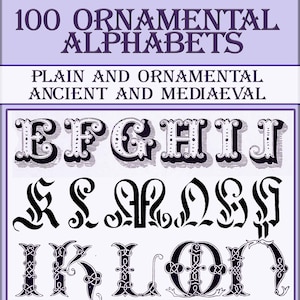 Alphabet vintage buch, druckbare Buchstaben, schlicht und ornamental, alt und mittelalterlich
