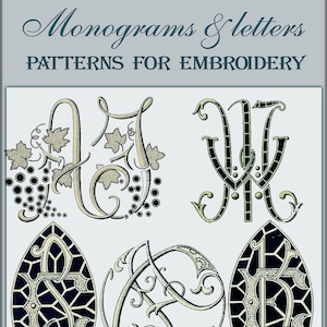 Monogramas e padrões de letras, bordados à mão do alfabeto, fontes francesas vintage