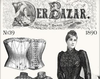 Victorian dress,Vintage Sewing Pattern,GERMAN EDITION,11 Patterns Der Bazar 1890-39
