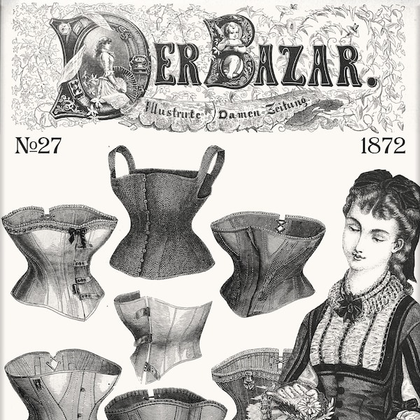 Victorian dress,Vintage Sewing Pattern,GERMAN Der Bazar 1872-27 INCLUDES PATTERNS