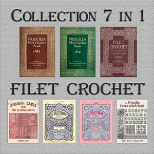 7 in 1 Filet Häkelspitze Muster, vintage Designs