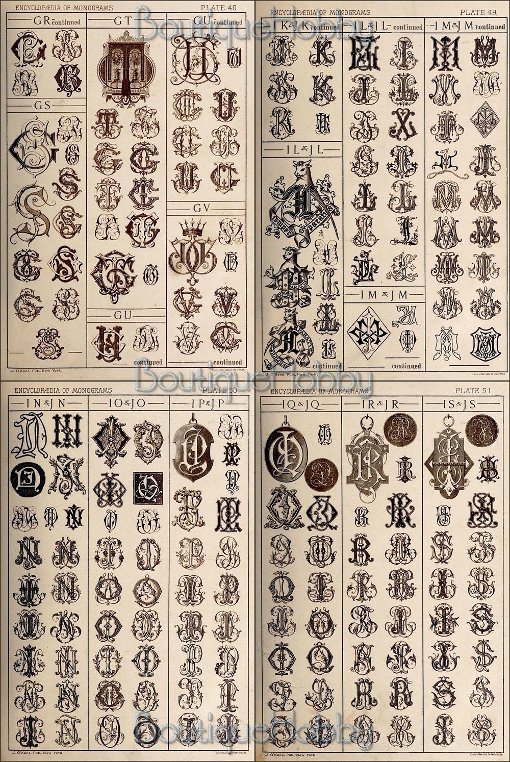 Monograms Vintage Books,embroidery Font,old Books