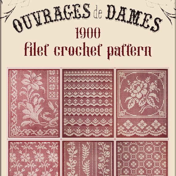 Designs for Filet Crochet Pattern,vintage Instructions Ouvrages De