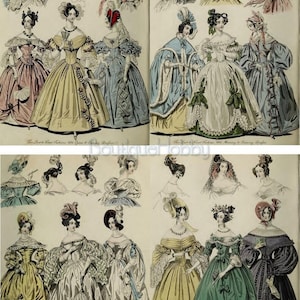 K&ouml;nnte beinhalten: Eine Vintage-Modeillustration, die Frauen in verschiedenen Stilen von Kleidern und H&uuml;ten zeigt. Die Illustration ist in vier Abschnitte unterteilt, jeder mit einem anderen Thema. Der erste Abschnitt zeigt Frauen in Kleidern f&uuml;r Oper und Abendgarderobe. Der zweite Abschnitt zeigt Frauen in Kleidern f&uuml;r Morgen- und Abendgarderobe. Der dritte Abschnitt zeigt Frauen in Kleidern f&uuml;r Abend- und Operngarderobe. Der vierte Abschnitt zeigt Frauen in Kleidern f&uuml;r Morgen- und Abendgarderobe.