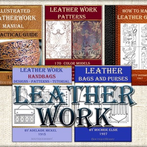 Leather work,pattern,decoration-Collection of 5