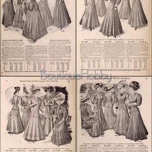 May include: A vintage catalog page featuring women's clothing from the National Cloak and Suit Company. The page showcases various styles of jackets and skirts, with detailed descriptions and pricing information. The text includes the phrase "We make these garments to order only - Samples of materials sent free."