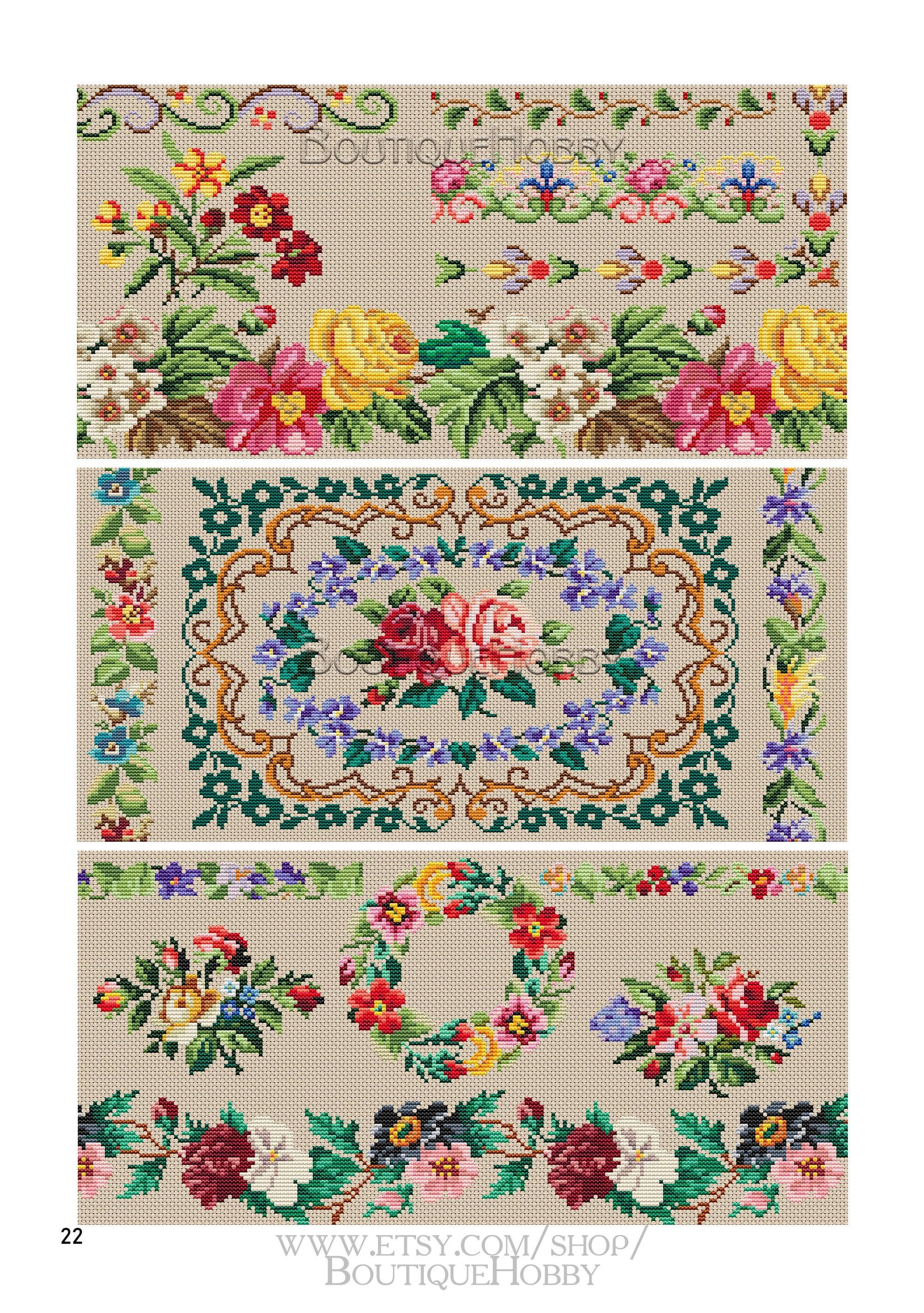 Victorian Cross Pattern Berlin Wool Work:victorian Cross Stitch Patterns. Antique Floral ...